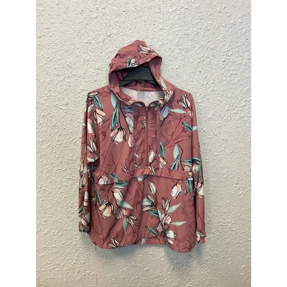 CALIA Anywhere Printed Woven Pullover Hoodie Floral Windbreaker Cinched Waist M - Picture 1 of 8